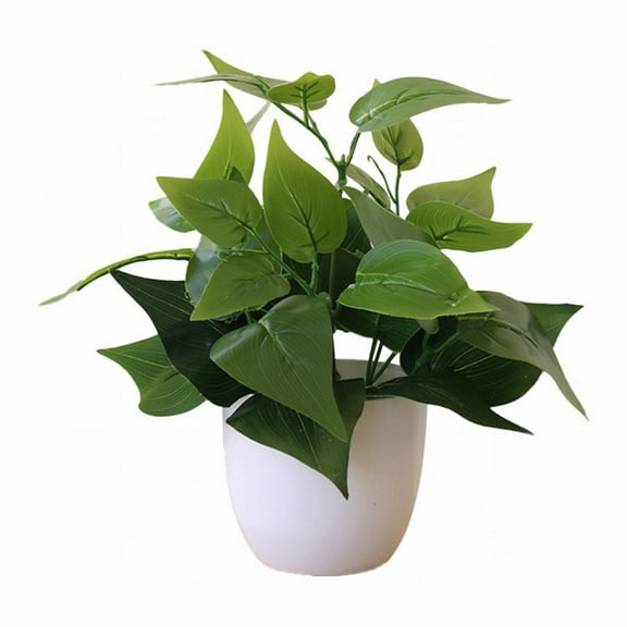 HonestMatter Artificial Potted Plants Small Fake Desk Plant Faux Bonsai Tree Realistic Greenery with White Round Pot for Homeowners Adults Green