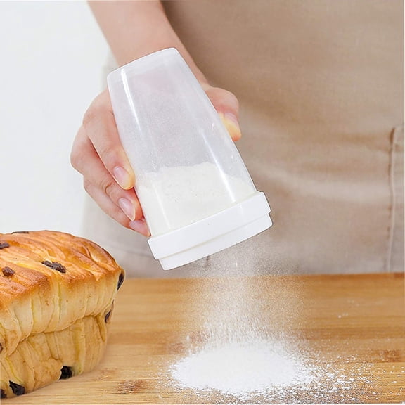 HonestMatter Baking Flour Shaker, Powder Sugar Duster with Adjustable Dispenser, Plastic Cocoa Powder Sprinkler for Baking and Cooking, White
