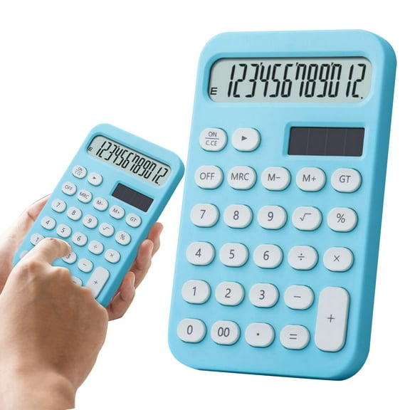 HonestMatter Basic Four Function Calculator, Portable Solar Power Calculator, Small Aesthetic Office Calculator, Dual Power Design, Home Budgeting, Blue