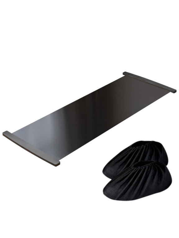 Black 5.25 Ft Indoor Ski Training Mat Set with Shoe Covers Sliding Mat Speed Skating Trainer for Home Workout Family Fitness Exercise
