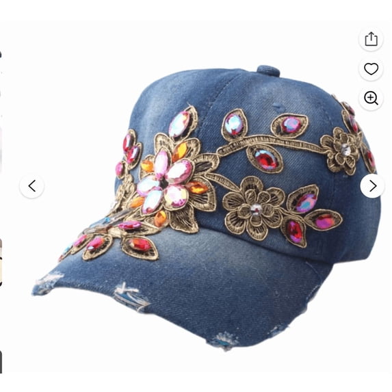 HonestMatter Bling Baseball Cap, Rhinestone Cowboy Hat with Gold Thread Floral Embroidery, Adjustable Sparkle Cap for Outdoor Sports, Dark Blue