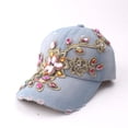 thumbnail image 1 of HonestMatter Bling Baseball Cap, Rhinestone Cowboy Hat with Gold Thread Floral Embroidery, Adjustable Sparkle Cap for Outdoor Sports, Light Blue, 1 of 5