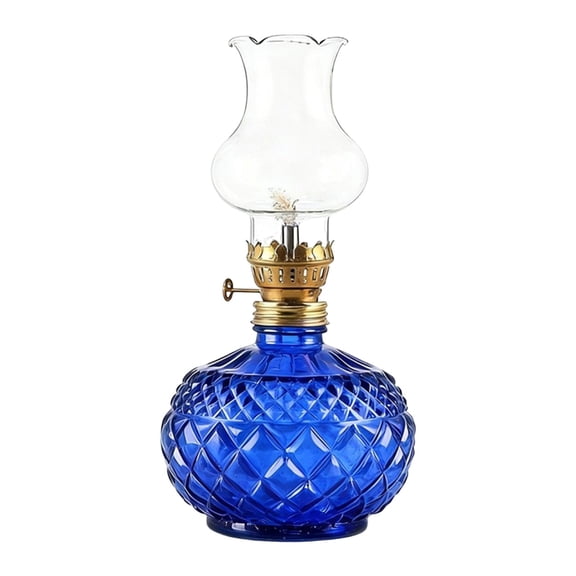 HonestMatter Blue Circular Ribbed Glass Butter Oil Lamp with Wick Holder for Meditation Yoga Home Altar Decorative Eternal Flame Oil Burner
