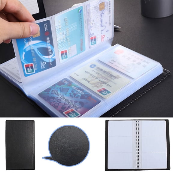 HonestMatter Business Card Organizer, 120 Capacity Leather Card Holder Book, Black Name Card Wallet with 20 Plastic Pages, for Office and Travel