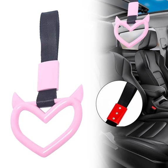 HonestMatter Car Handle Strap, Heart Shape Drift Pendant for Rear Bumper, Devil Heart Charm for Car Exterior Accessories, Pink