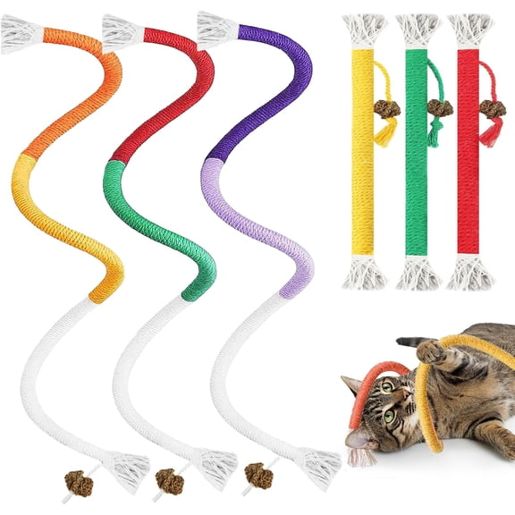 HonestMatter Cat Chew Toy, 3 Pack Interactive Ropes with Silvervine Balls for Indoor Cats, Safe Teeth Cleaning Kitten Playthings for All Breeds, Red
