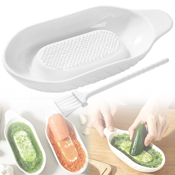 HonestMatter Ceramic Grater Bowl, Spanish Style Garlic Plate for Pan Con Tomate, Olive Oil Dip Dish with Peeler Stand, White
