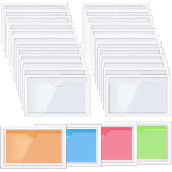 HonestMatter Clear Adhesive Business Card Holder with Top Open Small Plastic Card Sleeves Pockets for Storage Bins Boxes Organizing Label Notebooks Name Tags Classroom Desk Planners 4x6 Inch 1PC