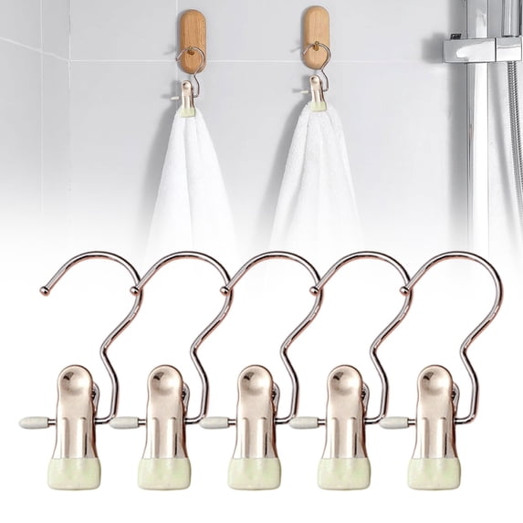 HonestMatter Clothes Hangers, Pants Hangers with Clips for Trousers, Hangers with Clips Stainless Steel 360 Swivel Hook for Skirts and Towels, 5 Pack, Beige