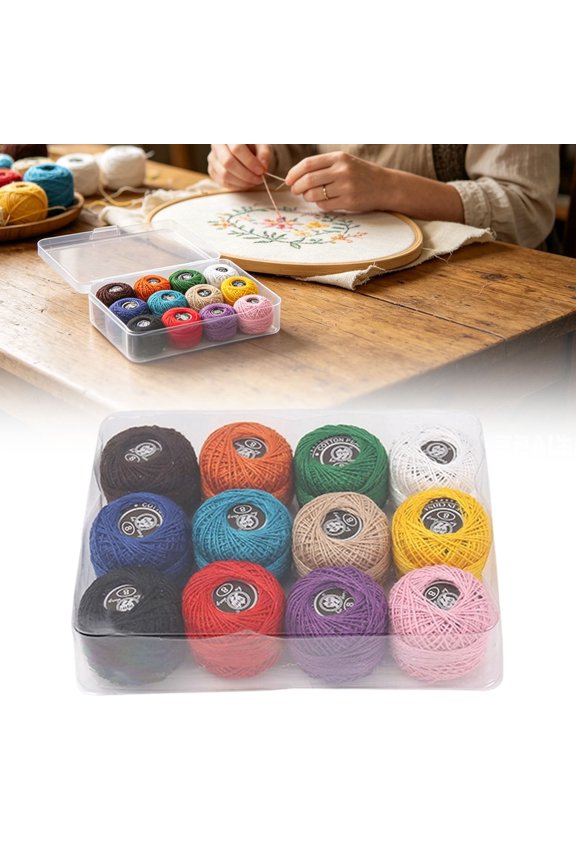 Cotton Yarn, Crochet Kit for Beginners with 12 Colors, Embroidery Thread Set for Sewing and Knitting Craft Projects, Multicolor