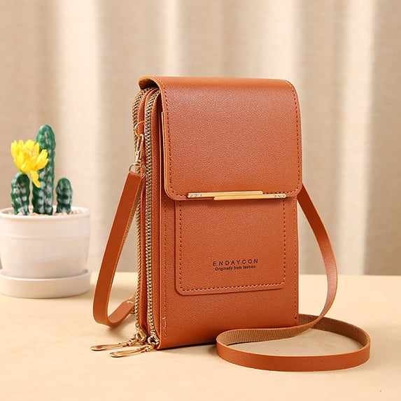 HonestMatter Crossbody Phone Purse, Phone Case Wallet with Touchscreen Window, Crossbody Phone Wallet for Women, PU Leather Small Crossbody Bag, Brown