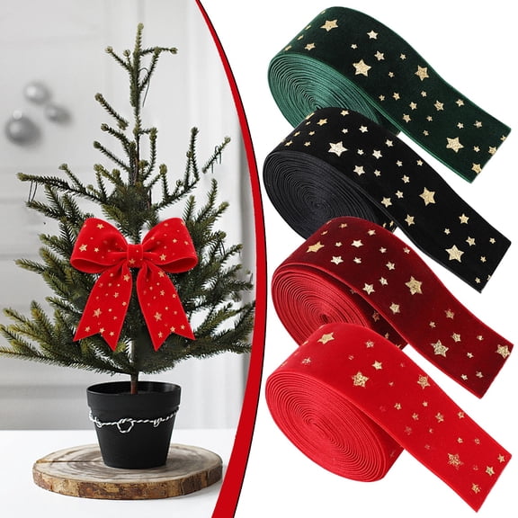 HonestMatter Decorative Satin Ribbon, Christmas Velvet Ribbon With Hot Bow Print, Craft Ribbon For Wreath Garland Gift Wrapping And Holiday DIY Projects