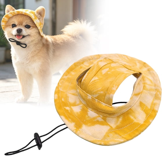 HonestMatter Dog Hat, Hats for Dogs with Ear Holes, Dog Bucket Hat for Summer Sun Protection, Breathable Cotton Baseball Cap for Small Dogs, Yellow, Size L