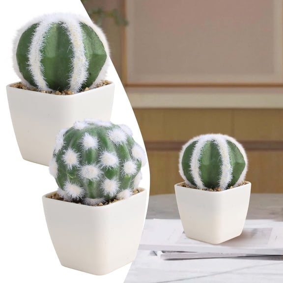 HonestMatter Fake Cactus Decor, Mini Artificial Succulent in White Porcelain Pot with Gravel, Soft Plush Decorative Ornament for Desk Tabletop Shelf Office Home, B