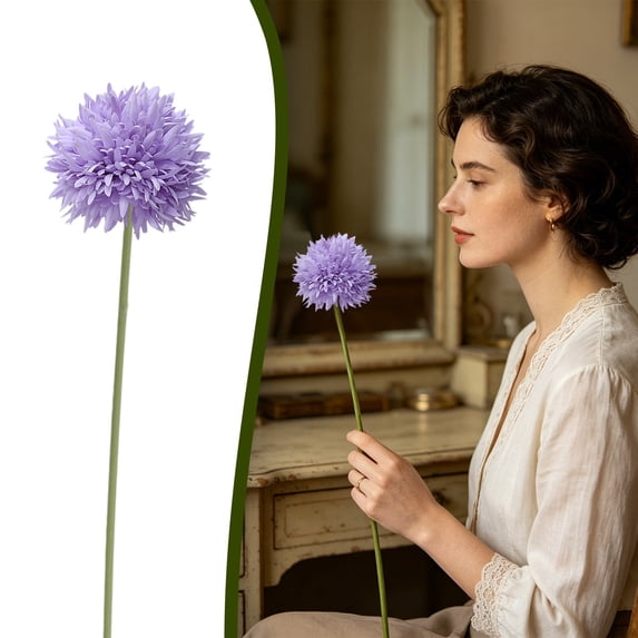 HonestMatter Faux Flowers Dandelion, Round Spherical Artificial Floral for Vase, Realistic Silk Home Decor for Living Room Table Centerpieces, Light Purple, 1 Piece