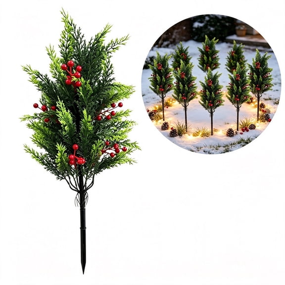 HonestMatter Faux Outdoor Plants, Artificial Cedar Tree with Red Berries, UV Resistant Fake Tree for Front Porch Patio Yard Decor