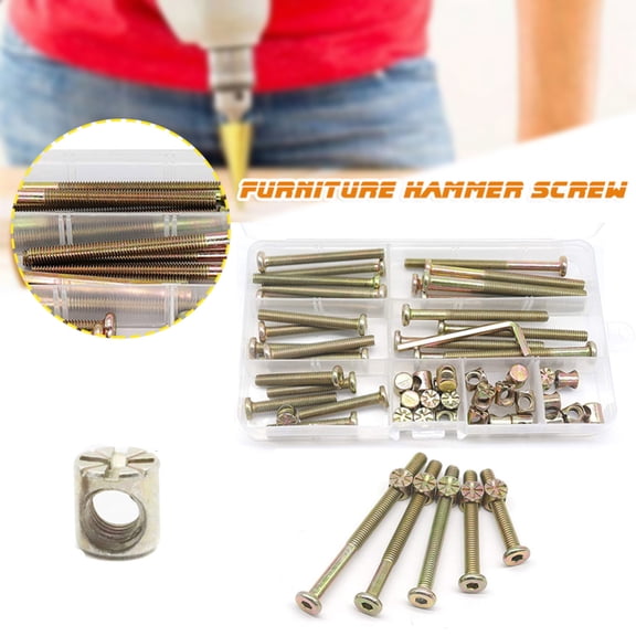 HonestMatter Furniture Screws and Barrel Nuts Kit, 25 Piece M6 Hex Socket Head Bolts Assortment with Wrench, Plated Steel Crib Hardware Replacement Set, 5 Sizes