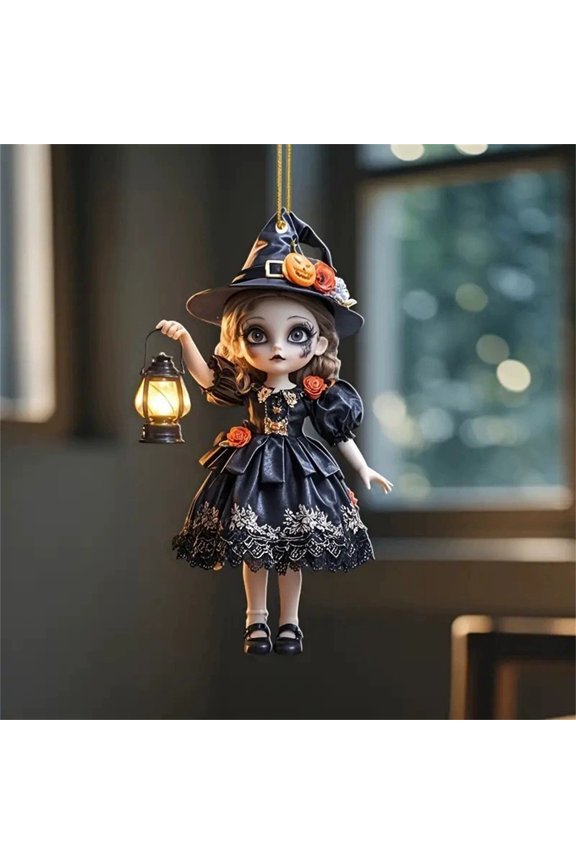 Halloween Car Hanging Decoration, Acrylic Pumpkin Witch Ornament Pendant, Cute Spooky Decor for Rearview Mirror Window Home