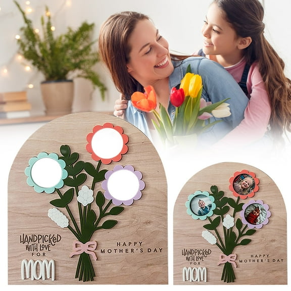 HonestMatter Handprint Flowers Sign Personalized Flowers for Grandma Handprint Wooden Sign Engraved Keepsake Gift for Mom Wife 11.5x7.87 In Wood