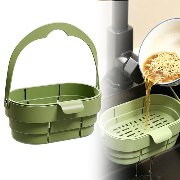 HonestMatter Hanging Sink Drain Basket, Kitchen Sink Strainer, Foldable Colander with Pour Lid, Multifunctional Over Sink Strainer for Veggie Washing and Scraps, Green