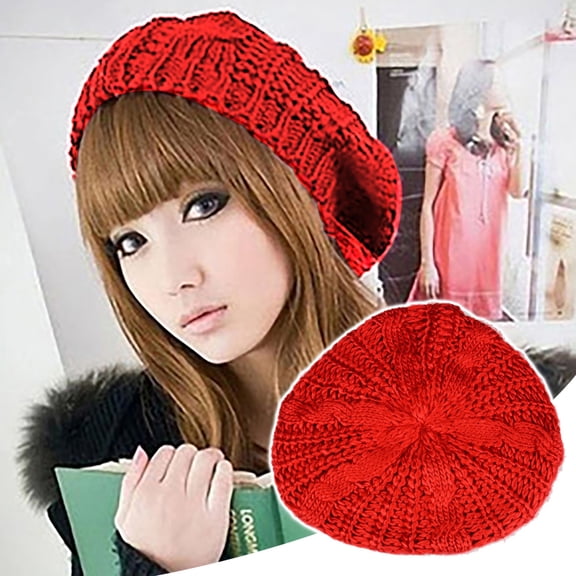 HonestMatter Ladies Knitted Beret Hat - Winter Wool Hat with Twist Ball Design, Suitable for All Occasions and Seasons, Perfect as a Gift Idea