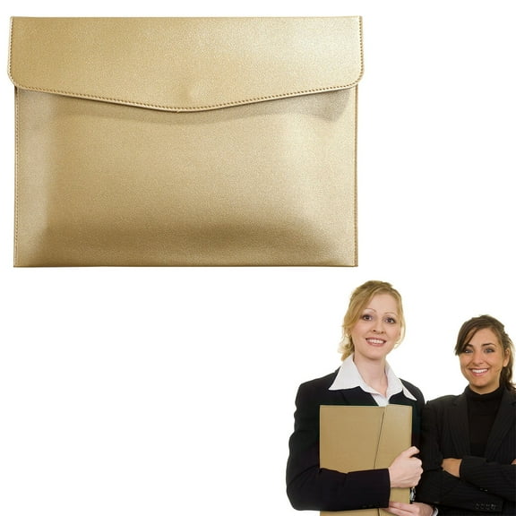 HonestMatter Leather Document File Folder, PU Leather Envelope Folder, Professional Travel Portfolio, Magnet Closure with Inside Pockets, Gold