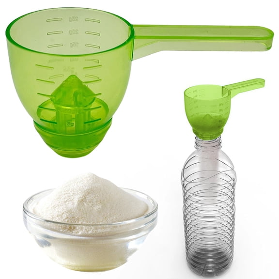 HonestMatter Measuring Spoon Funnel, Dishwasher Safe Accurate Scale Spoon for Powders Liquids, Protein Powder Scoop with Funnel for Mess Free Transfer, Green