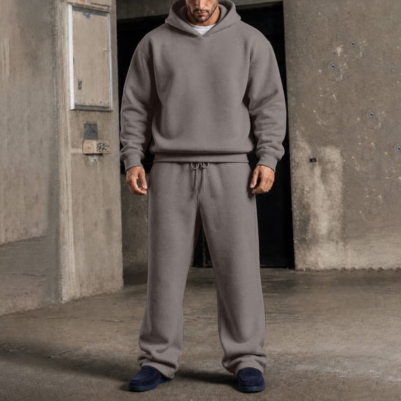 HonestMatter Men's 2 Piece Sweatsuit Set, Oversized Hoodie and Wide Leg Jogger Sweatpants, Casual Fleece Matching Lounge Outfit for Men, Dark Gray, Size L