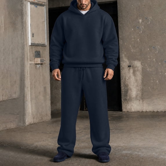 HonestMatter Men's 2 Piece Tracksuit, Hoodie and Sweatpants Set, Fleece Lounge Wear for Jogging Street Style, Black, Size L