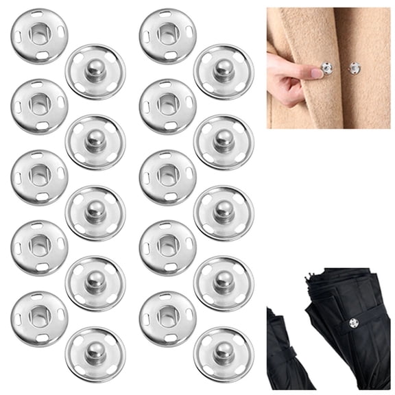 HonestMatter Metal Buttons, 10 Sets Sew On Snaps for Clothes, Silver Buttons for Sewing and DIY Craft, 0.6 Inch Round Fasteners