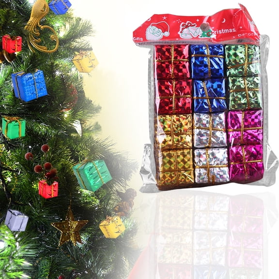 HonestMatter Miniature Christmas Box Ornaments Sparkling Tree Decorations Tiny Present Hanging Packs for DIY Festive Crafting Projects 1in 12pc