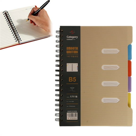 HonestMatter Multi Subject Notebook, Notebook with Dividers, Plastic Hardcover Notebook, Tabbed Organizer, Smooth Paper, Office Work, Khaki