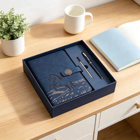 HonestMatter Notebooks for Work, A5 Handmade Journal Set with Pen and Gift Bag, Trendy Bullet Journal for Business and Diary Writing, Dark Blue, 1 Set