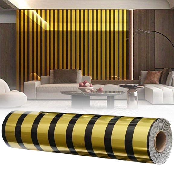 HonestMatter Peel and Stick Gold Wallpaper, Striped Mirror Tape for Wall and Furniture, Removable Self Adhesive Foil Grille Sticker for Home Decor, Gold