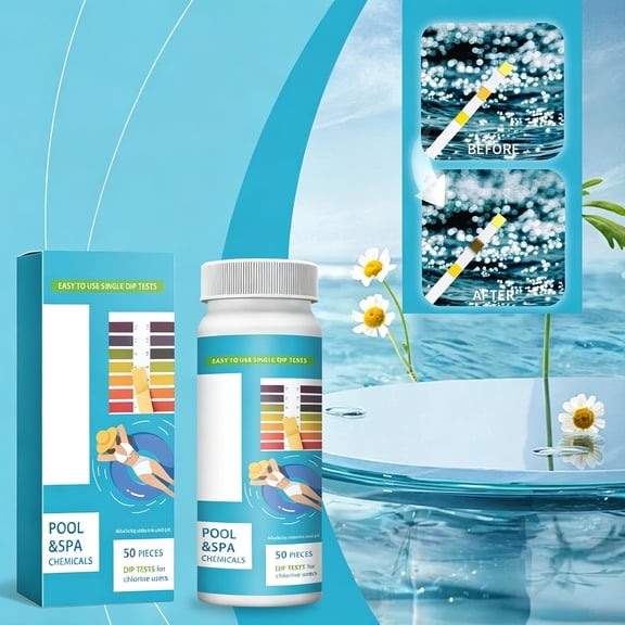 HonestMatter Pool Test Kit, Pool Test Strips for Hot Tub Water Testing, Pool Accessories pH Alkalinity Test Kit, 50 Strips