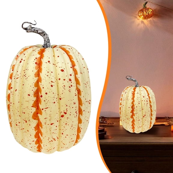 HonestMatter Pumpkin Decor, Artificial Striped Pumpkin with Natural Vine, Fall Table Centerpiece for Halloween Thanksgiving Home Display