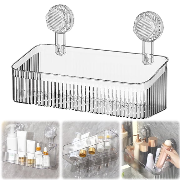 HonestMatter Shower Organizer Suction Cup Plastic Bathroom Shower Caddy No Drilling Removable Shelf with Drainage Hooks for Kitchen Storage Large Clear 1 PC