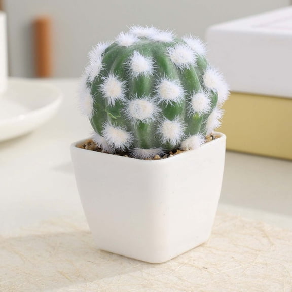 HonestMatter Small Fake Plant, Desk Plant Artificial Cactus, Mini Plants Plush Green with White Ceramic Pot for Home Office Decor
