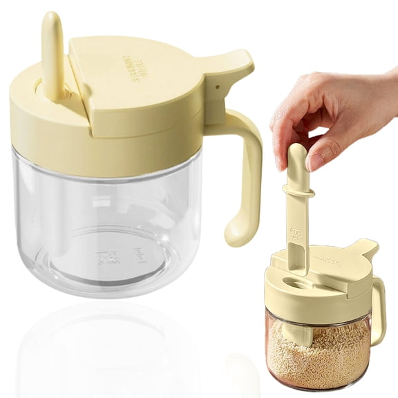 HonestMatter Spice Jar with Spoon Compartment, 5.1x5.1 Inch Airtight Sugar Container, Leak Proof Storage for Camping and Home, Yellow