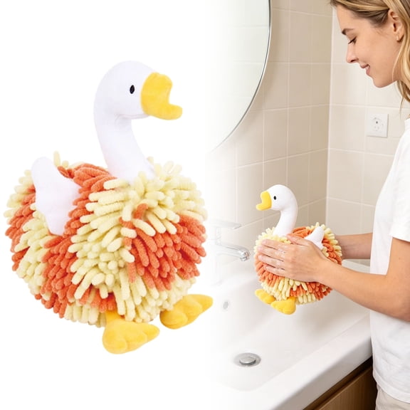 HonestMatter Swan Hand Towel, Decorative Hand Towel Cute Swan Shape, Quick Dry Absorbent Chenille Hand Towel for Bathroom Kitchen, Orange