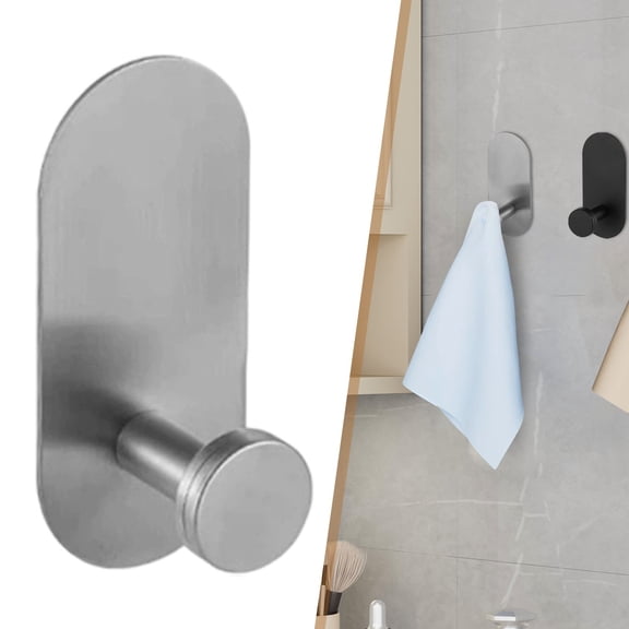 HonestMatter Towel Hooks, Adhesive Wall Hooks No Damage, Stainless Hooks for Hanging Towels and Robes, Silver, 1 Pack