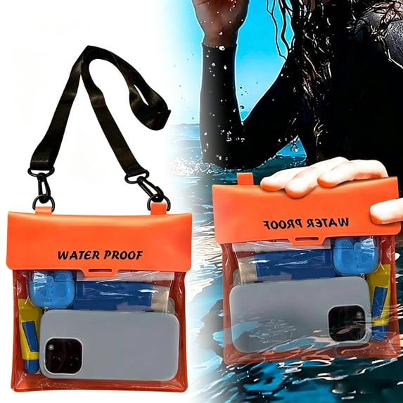 HonestMatter Waterproof Phone Case with Crossbody Strap, Submersible Dry Bag for Swimming, Floating Pouch for Rafting and Beach, Orange
