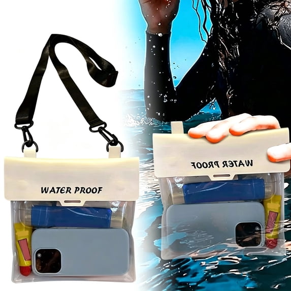 HonestMatter Waterproof Phone Case with Crossbody Strap, Submersible Dry Bag for Swimming, Floating Pouch for Rafting and Beach, White