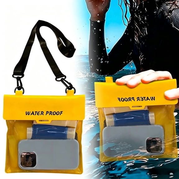 HonestMatter Waterproof Phone Case with Crossbody Strap, Submersible Dry Bag for Swimming, Floating Pouch for Rafting and Beach, Yellow