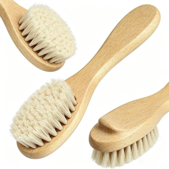 HonestMatter Wooden Hair Brush, Soft Goat Hair Bristle Brush, Scalp Massager Grooming Tool, Detangling Brush for Gentle Hair Care, Beige