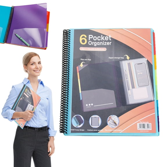 HonestMatter document organizer portfolio binder folder binder with pockets spiral notebook style poly file organizer for paperwork storage blue 6 pocket