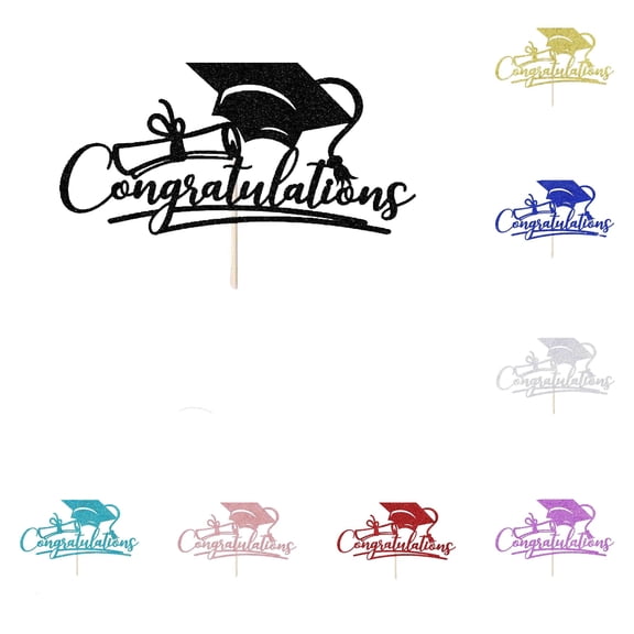HonestMatter graduation decorations, graduation cake topper, graduation cap topper, congratulations cake topper for university commencement, Multicolor, 9PCS