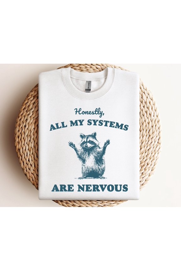 Honestly all my Systems are Nervous Shirt Funny Graphic Shirt Raccoon Shirt Funny Saying S