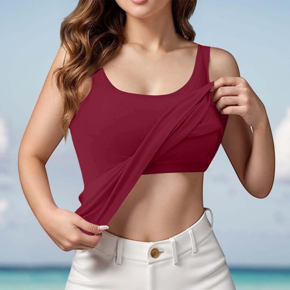 HonetMatter Summer Tops for Women, Women's Racerback Tank with Built In Bra, Moisture Wicking Top for Yoga and Jogging, Casual Daywear, Wine, Size XXL
