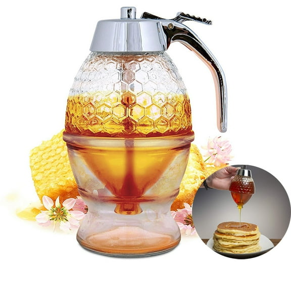 Hobeauty Honey 8 OZ Dispenser with Stand Honey Container, Syrup and Sugar Jar Pot, No Drip Honey Dispenser with High Capacity